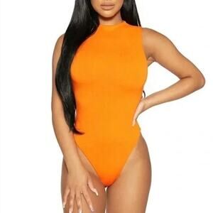 Naked Wardrobe The NW Sleeveless Bodysuit in Orange Peel NWT Size XL